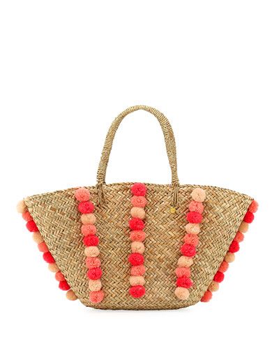 Carried Away Pom-Pom Beach Basket, Natural | Bergdorf Goodman