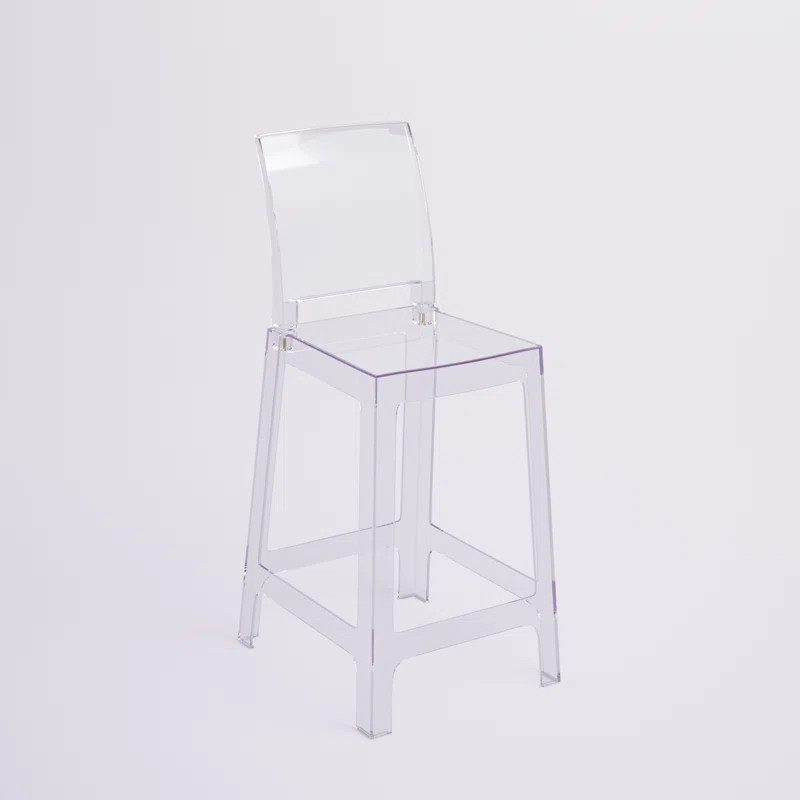 Imca Counter Stool with Square Back in Transparent Crystal - Wedding Chairs | Wayfair North America