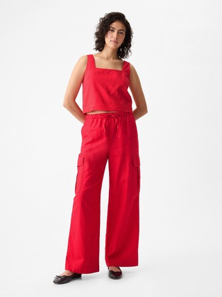 Mid Rise Linen-Cotton Pull-On Cargo Pants | Gap (US)