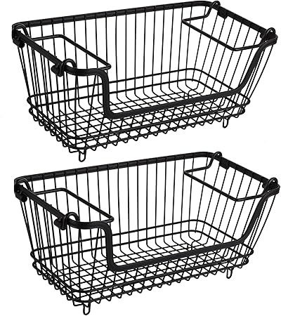 Bekith 2 Pack Stackable Metal Utility Storage Basket Bin with Handles for Heavy Duty Use In Offic... | Amazon (CA)