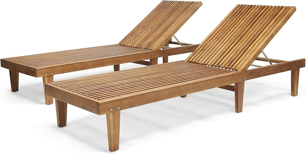 Great Deal Furniture Addisyn Outdoor Wooden Chaise Lounge (Set of 2), Teak Finish | Amazon (US)