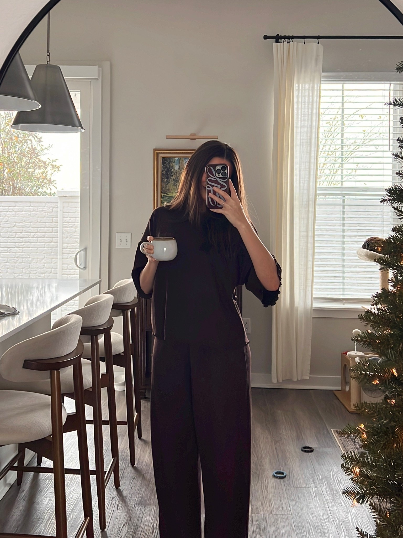 Waffle knit chocolate brown lounge set size xs 🤎