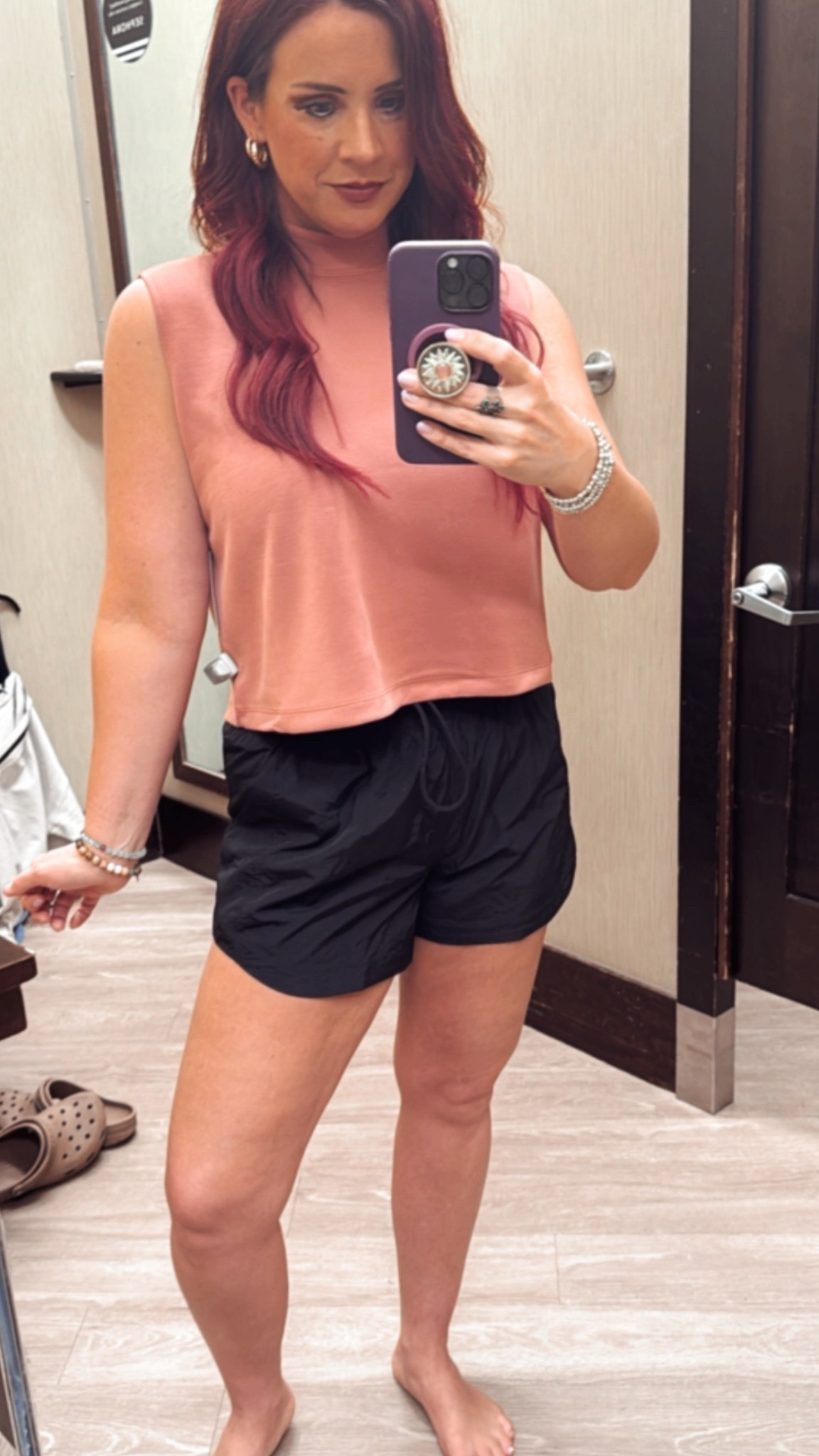 Kohl’s FLX peach flowy sleeveless turtleneck with oversized bungee shorts 

#LTKActive