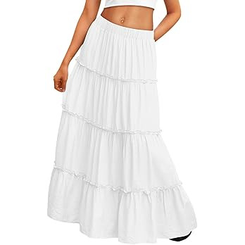 Trendy Queen Vacation Outfits Long Skirts for Women Boho Maxi Skirt Elastic High Waist Dress with... | Amazon (US)