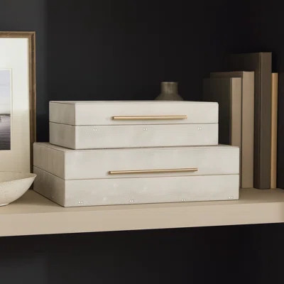 Quirion Rectangular Decorative Box with Lid for Home Decor - Elegant Keepsake Storage Boxes and Bedroom Vanity Organizer - Set of 2, 12", 14", Ivory & | Wayfair North America