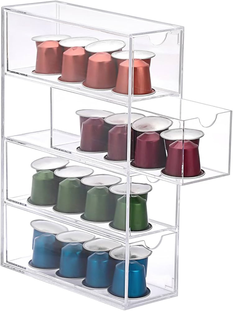 ELLDOO Coffee Pod Holder with 4 Drawers, Acrylic Coffee Pod Organizer for K Cup Espresso, Clear C... | Amazon (US)