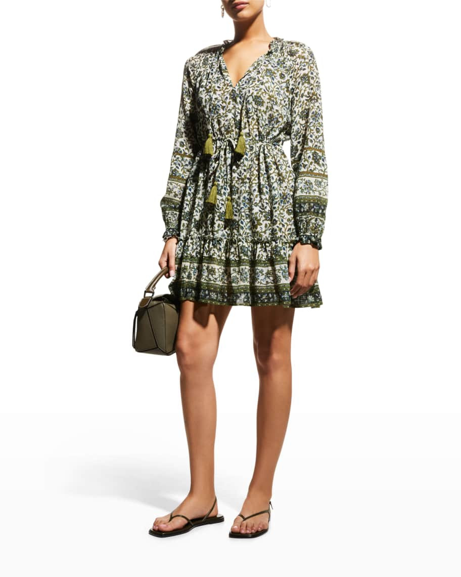 Veronica Beard Jeans Danica Floral Ruffled Long-Sleeve Mini Dress | Neiman Marcus