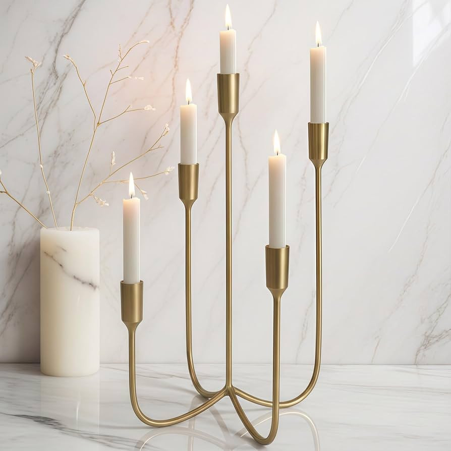 Yielycan Candelabra for 5 Taper Candles – Hand-Forged Candle Holder with Elegant Vintage Finish... | Amazon (US)