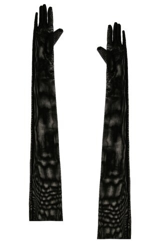 Norma Kamali Long Gloves in Black Mesh - Black. Size M/L (also in XS/S). | FWRD 