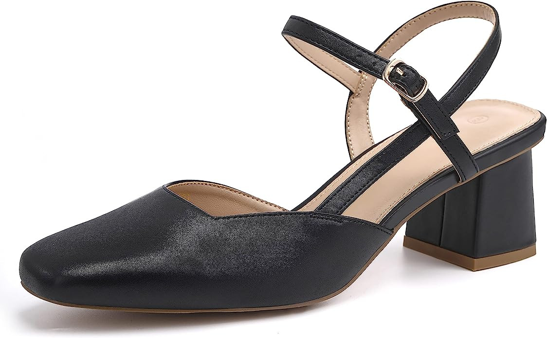 Rilista Women's Slingback Chunky Low Heels Closed Square Toe Heel Wedding Party Dress Pumps Shoes | Amazon (US)