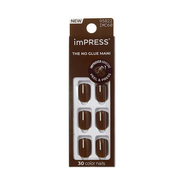 Kiss imPRESS Color Press on Nails, Sensational, Brown, Short Square Oval, 30 Count | Walmart (US)