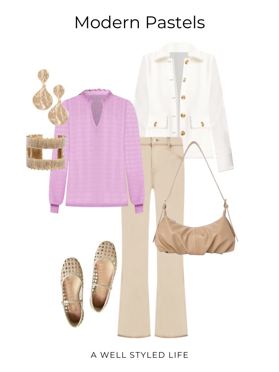 Spring Outfit Inspiration

Soft pastels meet chic neutrals 🤍💜 This effortless spring outfit is perfect for transitioning into warmer days. Loving the mix of textures and those gold accents! 

#Fashionover50 #LTKOver50Style #fashion #outfitinspiration #outfit #springoutfit #springfashion #transitionoutfit #springstyle #EffortlessStyle #ModernPastels #springpastels #pastels 

#LTKStyleTip #LTKOver40 #LTKSeasonal