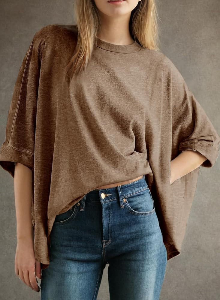 Dokotoo Summer Shirts 2025 Womens Solid T Shirts for Women Loose Oversized Tops Basic Tee | Amazon (US)