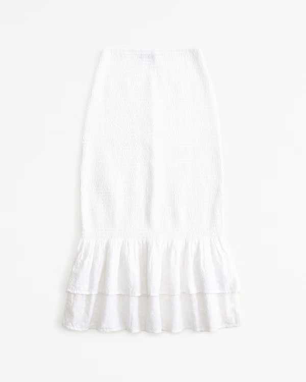 Women's Eyelet Smocked Midi Skirt | Women's Clearance | Abercrombie.com | Abercrombie & Fitch (US)