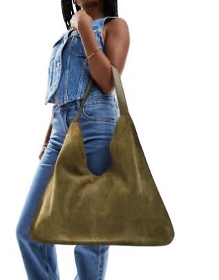 ASOS DESIGN suede tote bag in khaki | ASOS | ASOS (Global)