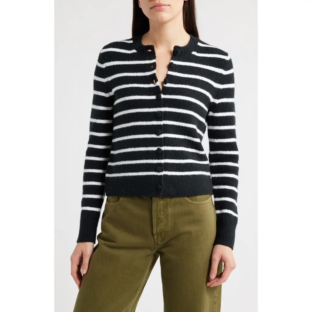 Madewell Kensington Cardigan in White And Black Stri at Nordstrom Rack, Size Xx-Large | Nordstrom Rack