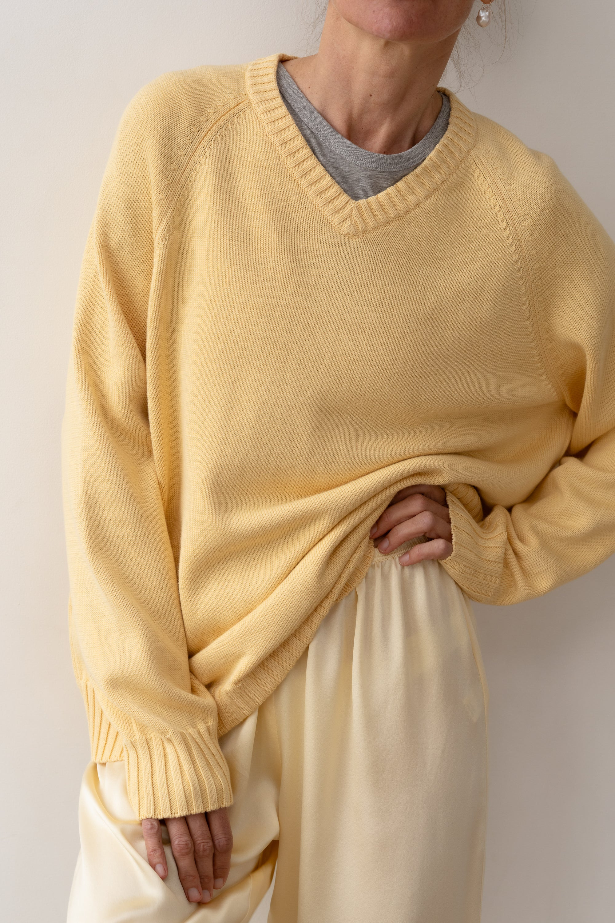 The Cotton Knit V-Neck Sweater | DONNI.