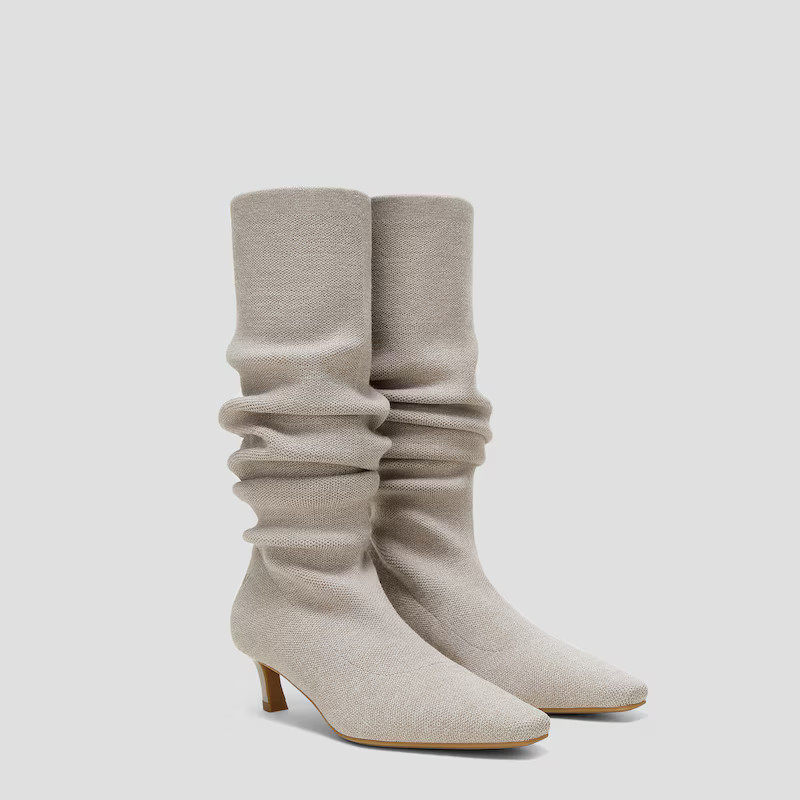 Mini Square-Toe Slouchy Knee-High Kitten Heel Boots (Rumi) | VIVAIA