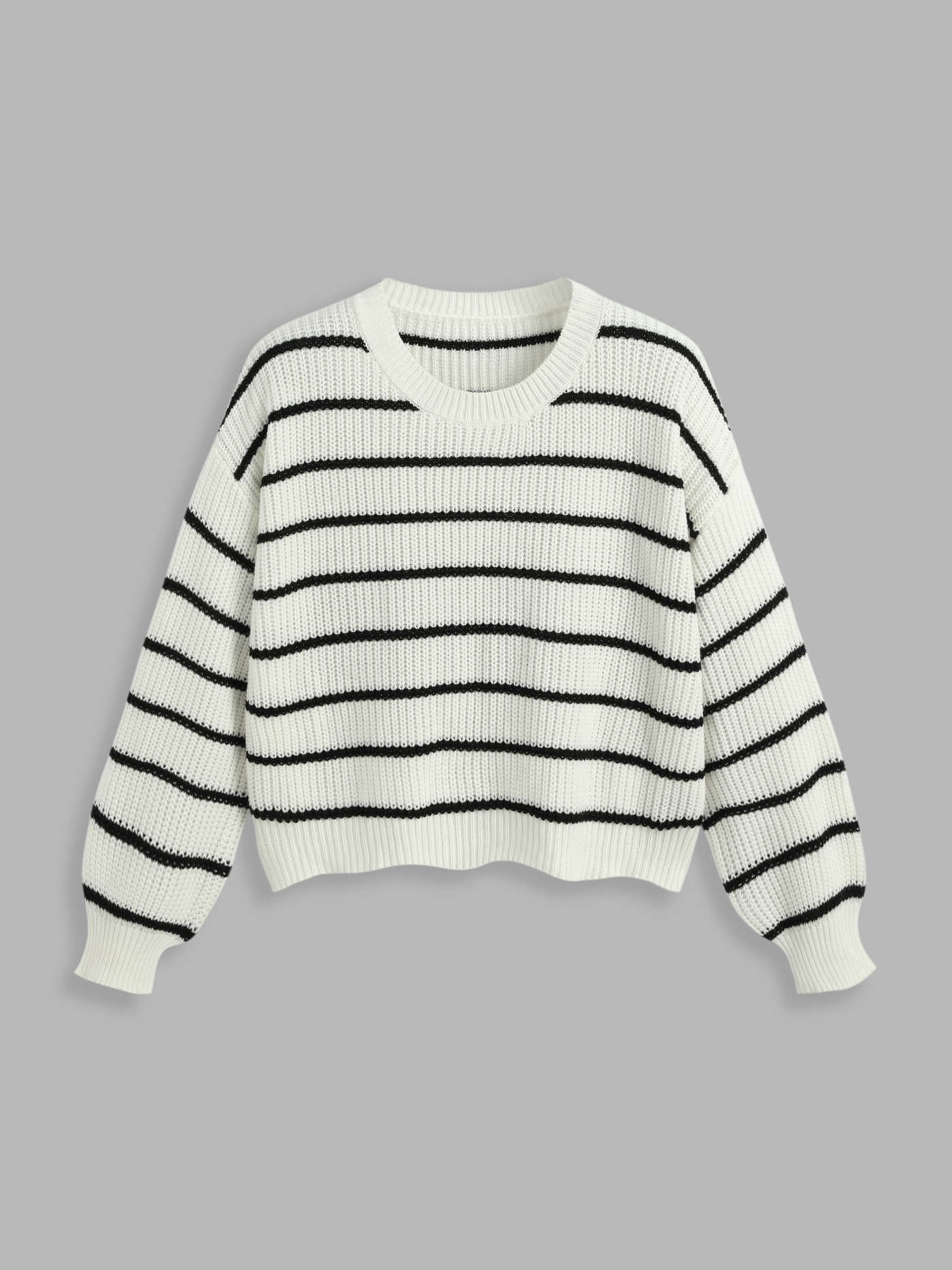 Striped Knit Round Neckline Long Sleeve Top Curve & Plus | Cider