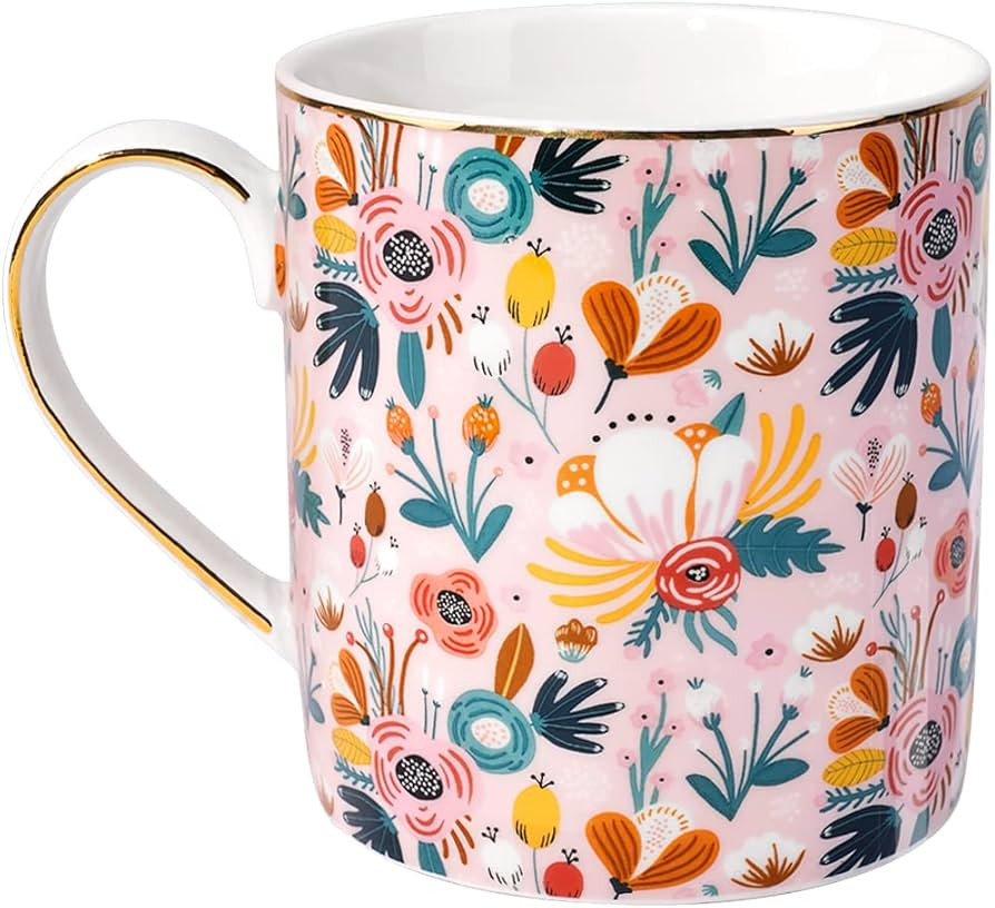 WAVEYU Ceramic Mug for Women, Cute Coffee Water Mug Cup for Holiday, Floral Design with Handle fo... | Amazon (US)