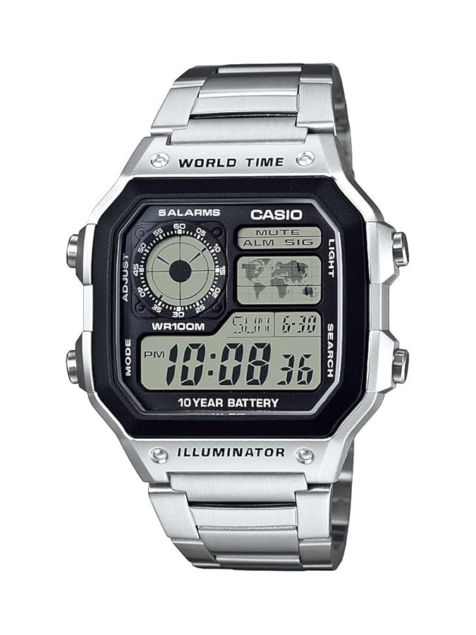 Casio AE1200WH Series | Men’s Digital Watch | 100M WR | Multi Alarms | 100 SEC Stopwatch | Coun... | Amazon (US)