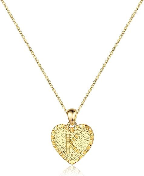IEFSHINY Heart Initial Necklace for Women - 14K Gold Filled Dainty Heart Pendant Initial Letter N... | Amazon (US)