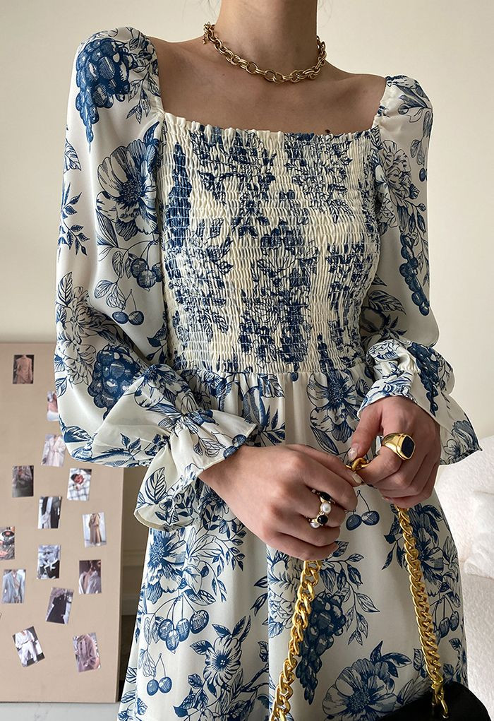 Fruit Garden Square Neck Split Dress | Chicwish