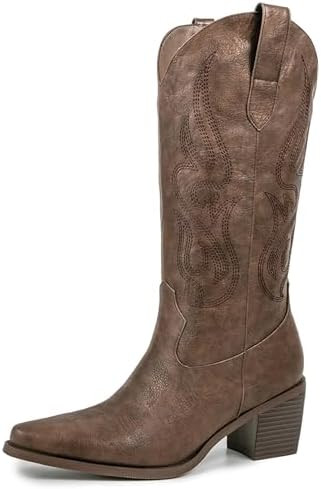 Pasuot Cowboy Boots for Women - Cowgirl Western Mid Calf Boots with Embroidery, Pointed Toe Retro... | Amazon (US)