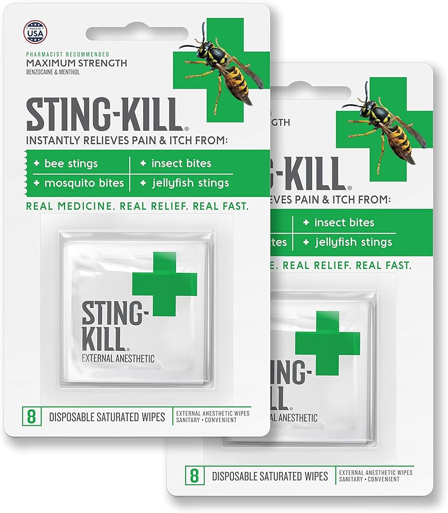 Sting-Kill First Aid Anesthetic Wipes, Instant Pain + Itch Relief from Bee Stings and Bug Bites, ... | Amazon (US)
