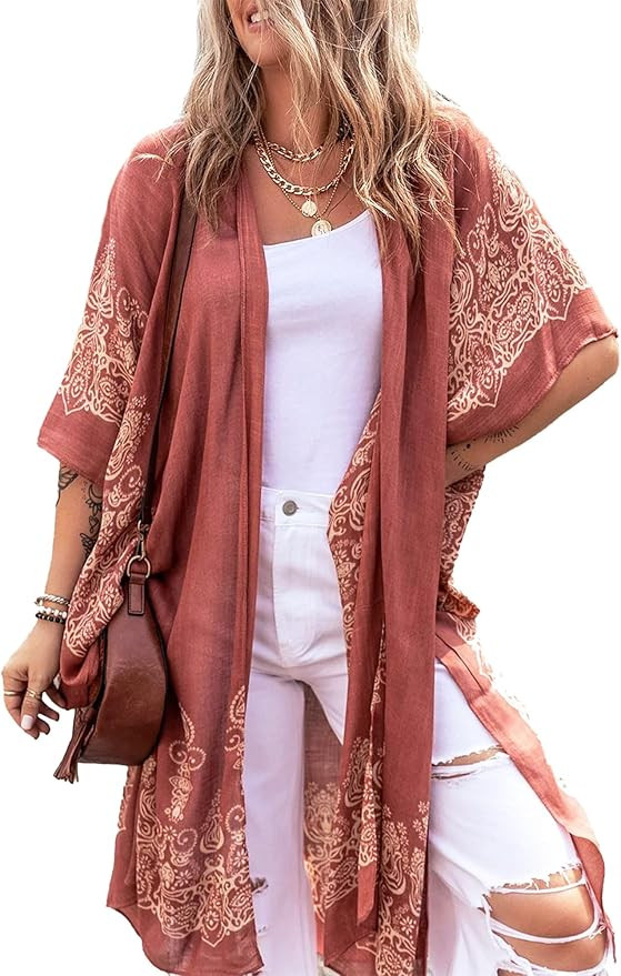 Spicy Sandia Kimonos for Women Floral Beach Cover Up Loose Swimsuit Bathing Suit Coverup Cardigan... | Amazon (US)