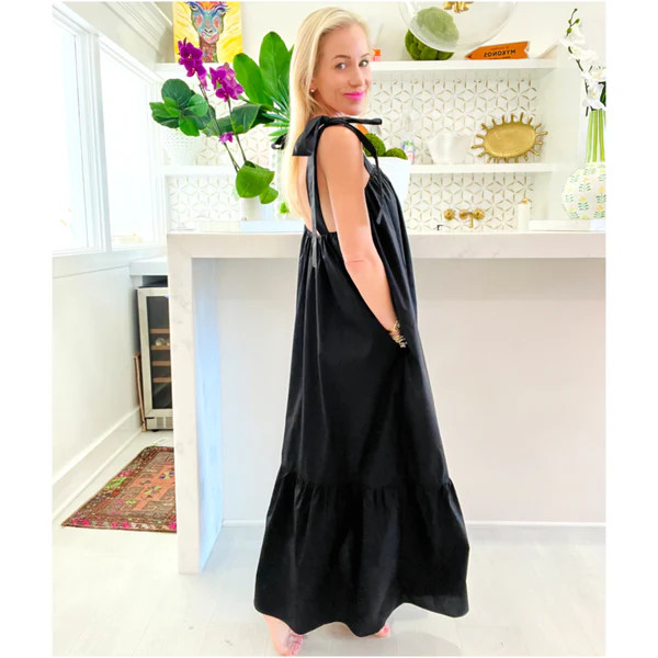 Black Cotton Bow Shoulder Santos Dress | James Ascher