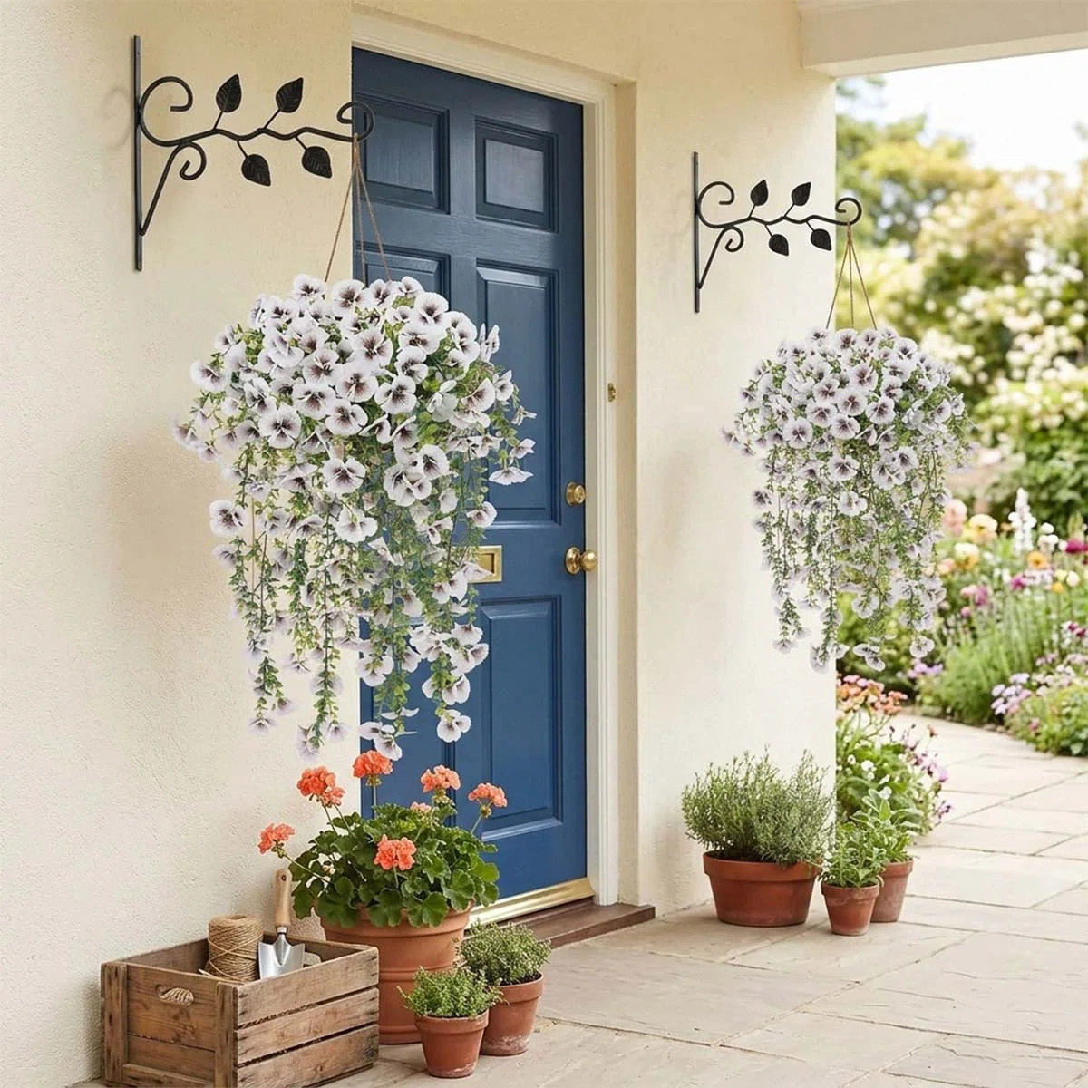2Pack Artificial Hanging Flowers For Outdoors, 29In Faux Outdoor Hanging Plants Pansy Flowers Fak... | Wayfair North America