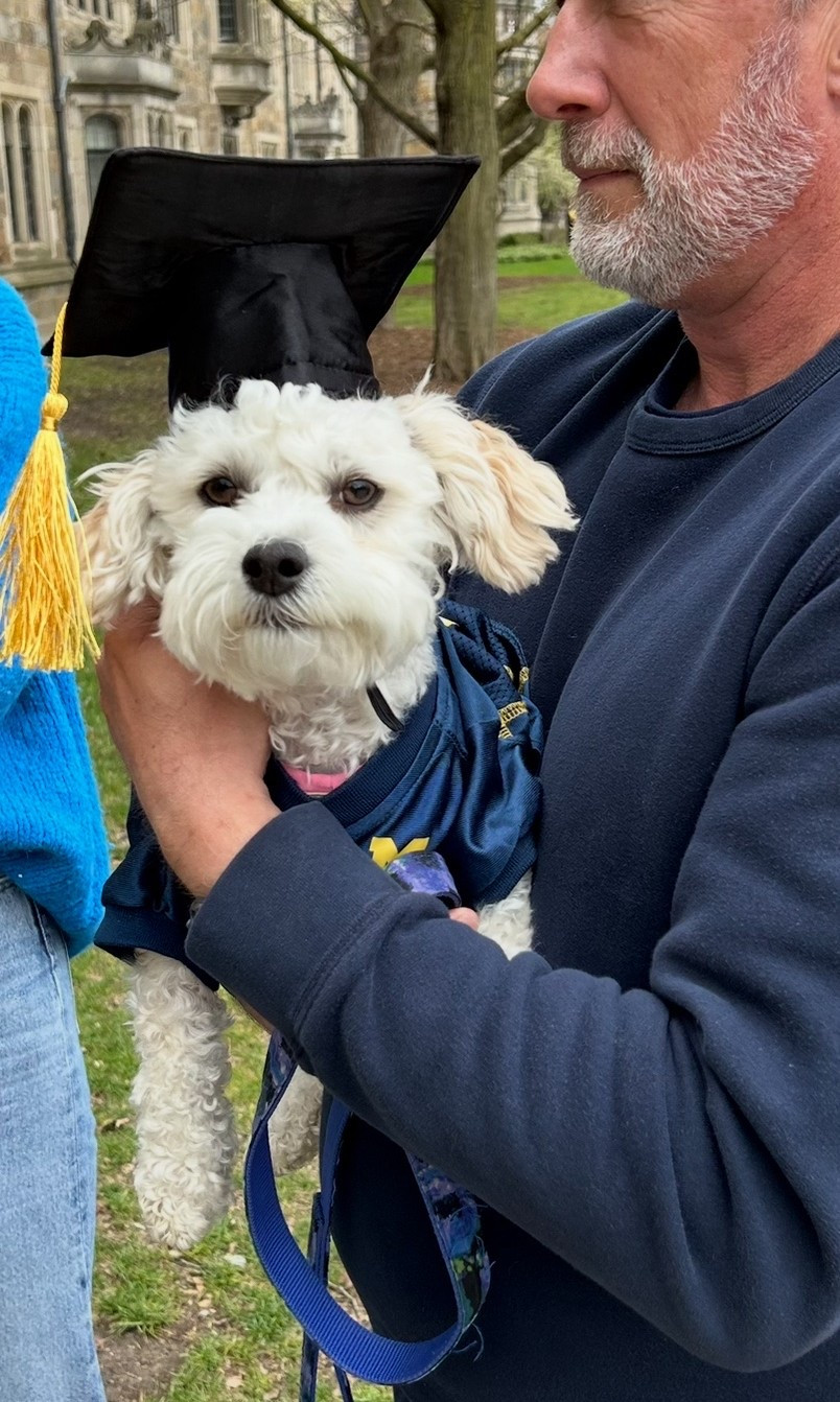 My dog Olive sure was a hit when I brought her in this get-up for my daughter‘s college graduation photo shoot!  She got a lot of attention and we ended up with some amazing family photos! 