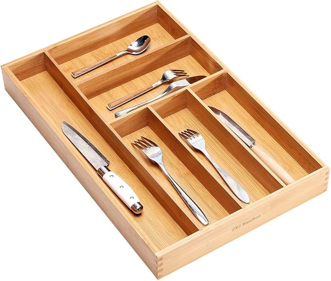 Kitchen Utensil Silverware Drawer Organizer - Bamboo Large Flatware Cutlery Tray with 6 Compartme... | Amazon (US)