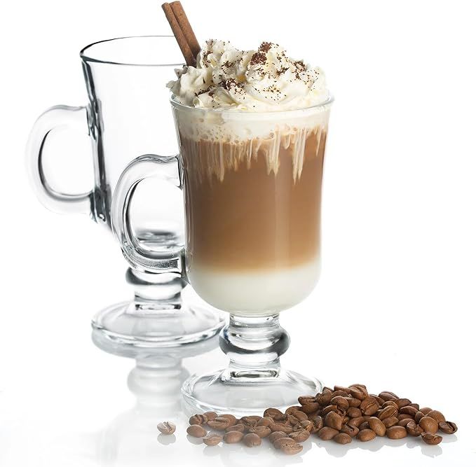 Volarium Irish Glass Coffee Mugs, Latte Cups, Set of 2 Cappuccino and Hot Chocolate Mugs with Han... | Amazon (US)