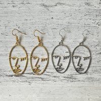 Gold Silver Face Earrings Statement Earrings Statement Jewellery Hollow Face Earrings Picasso Face E | Etsy (US)