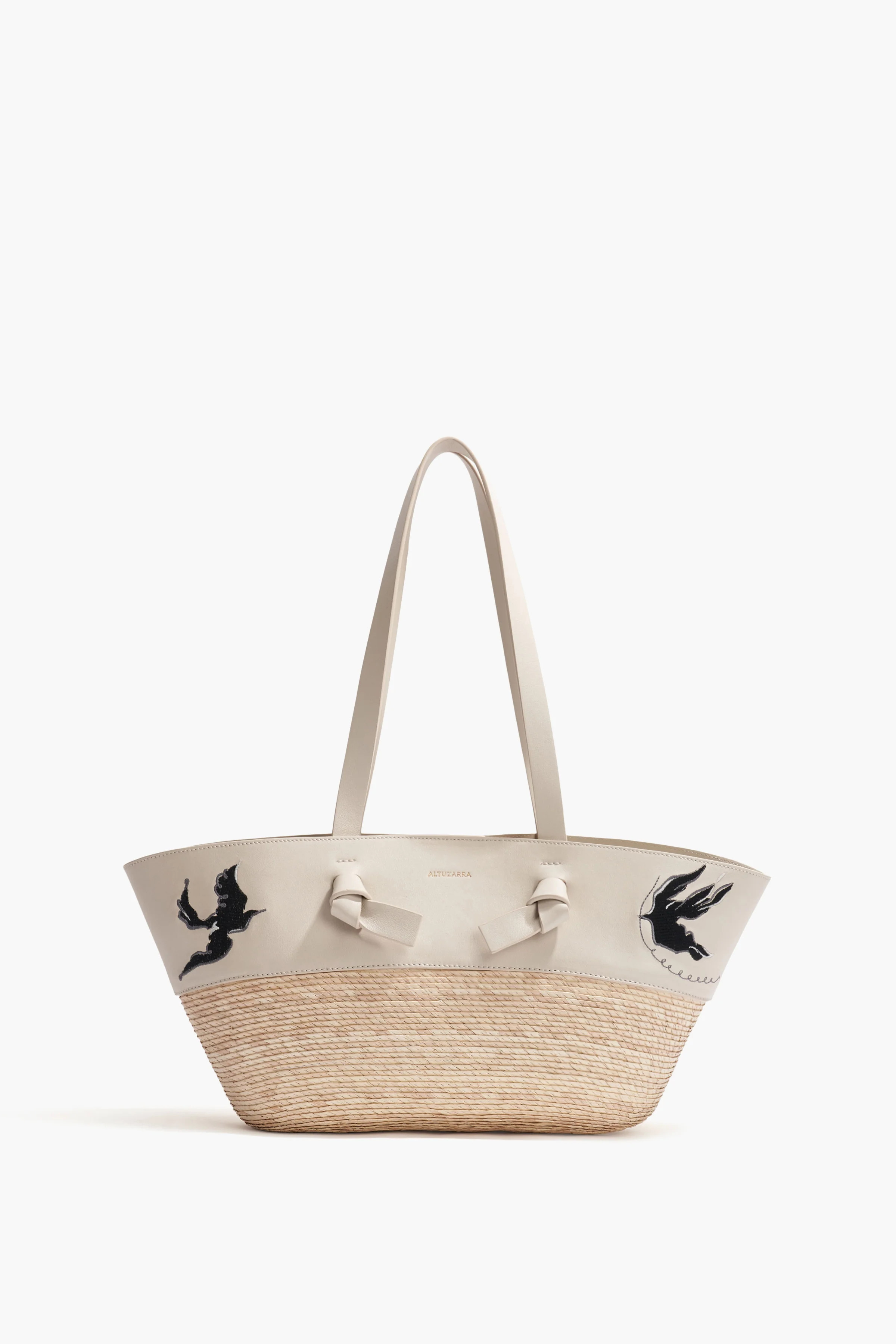 Knot Basket Small Long Handle in Ivory Embroidered Bird
 – Altuzarra | Altuzarra