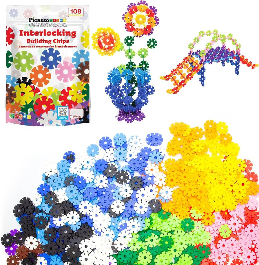 PicassoTiles Building Chips Interlocking Disc Construction Blocks in 12 Colors STEM Learning Earl... | Amazon (US)