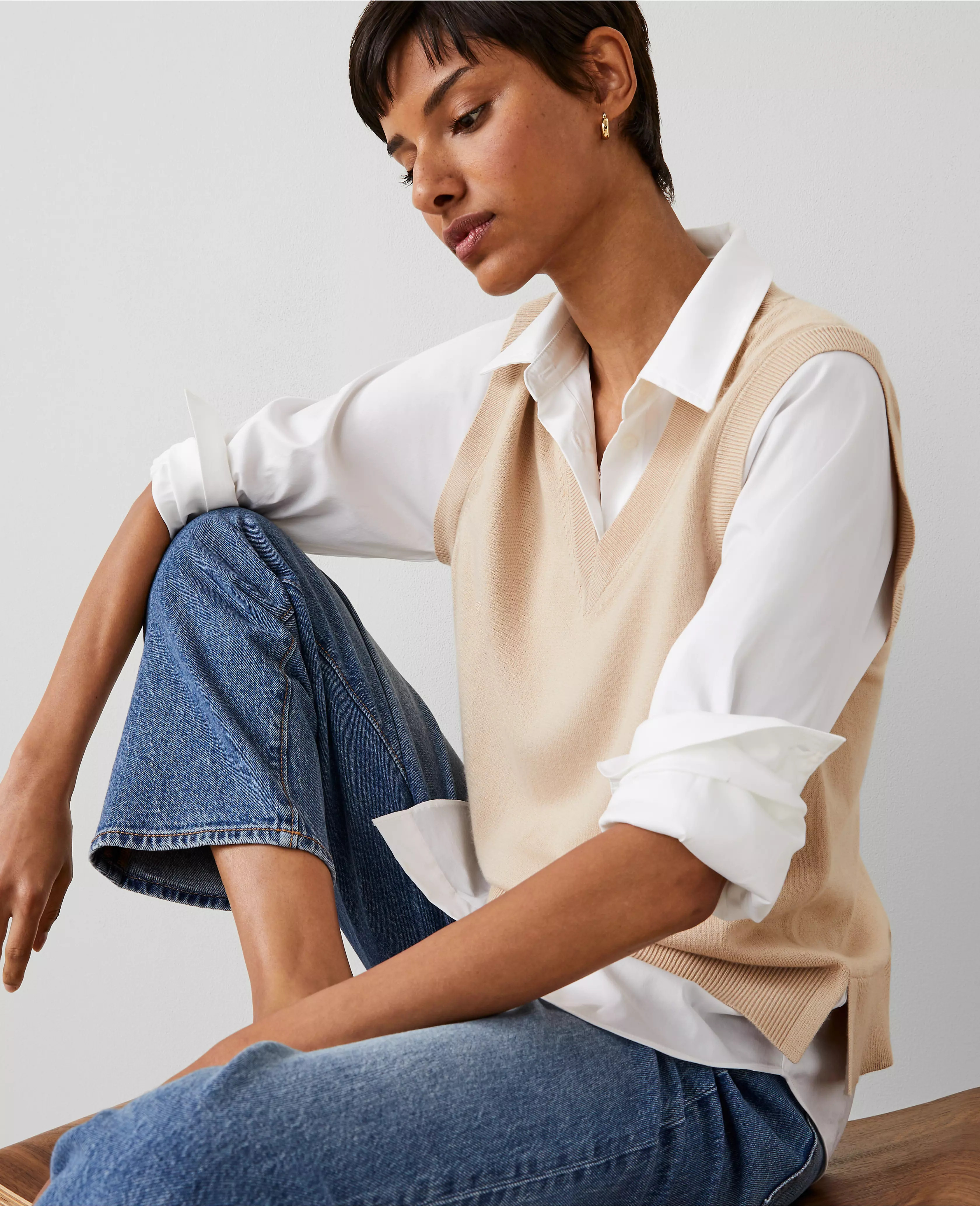 Collared Mixed Media Sweater Vest | Ann Taylor (US)