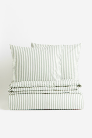 Cotton double/king duvet cover set - Light greige/White striped - Home All | H&M GB | H&M (UK, MY, IN, SG, PH, TW, HK)