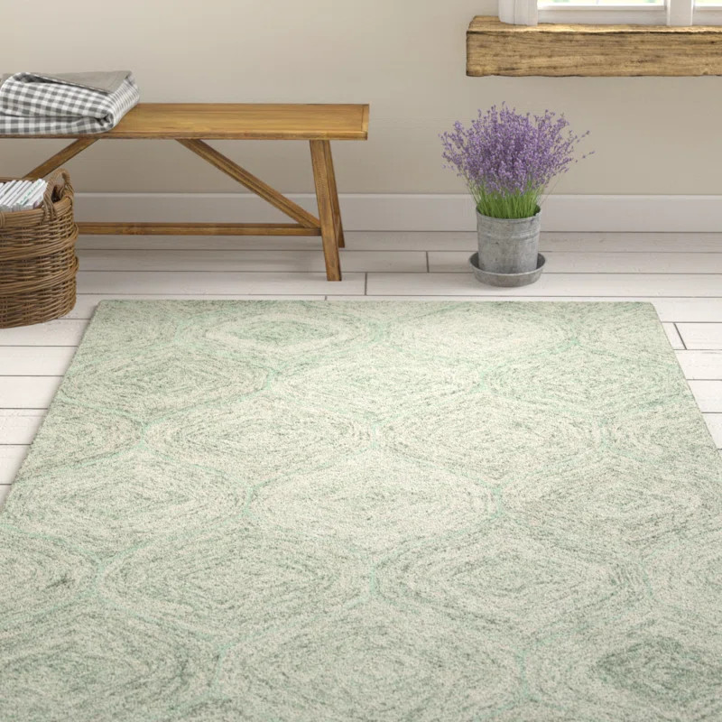 Gaige Geometric Hand-Tufted Wool Green Area Rug | Wayfair North America