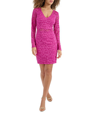 Women's Lace Long-Sleeve Open-Back Dress | Macy's