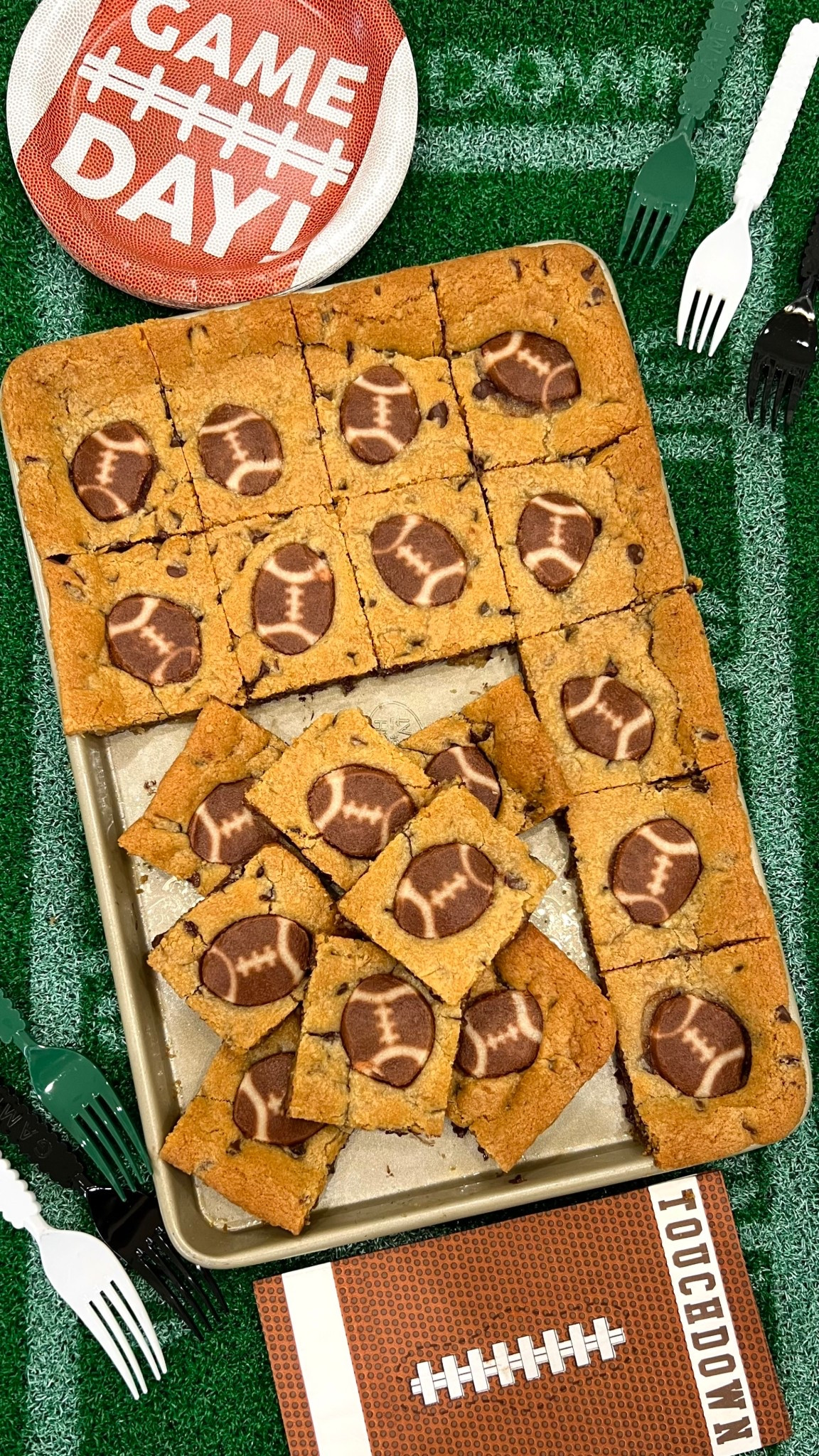 Football Sheet Pan Cookies are the easiest and sweetest way to celebrate game day! 🏈🙌🍪 Pre-made chocolate chip cookie dough gets pressed into a sheet pan and topped with football-shaped sugar cookies.

#LTKSeasonal #LTKParties #LTKFamily