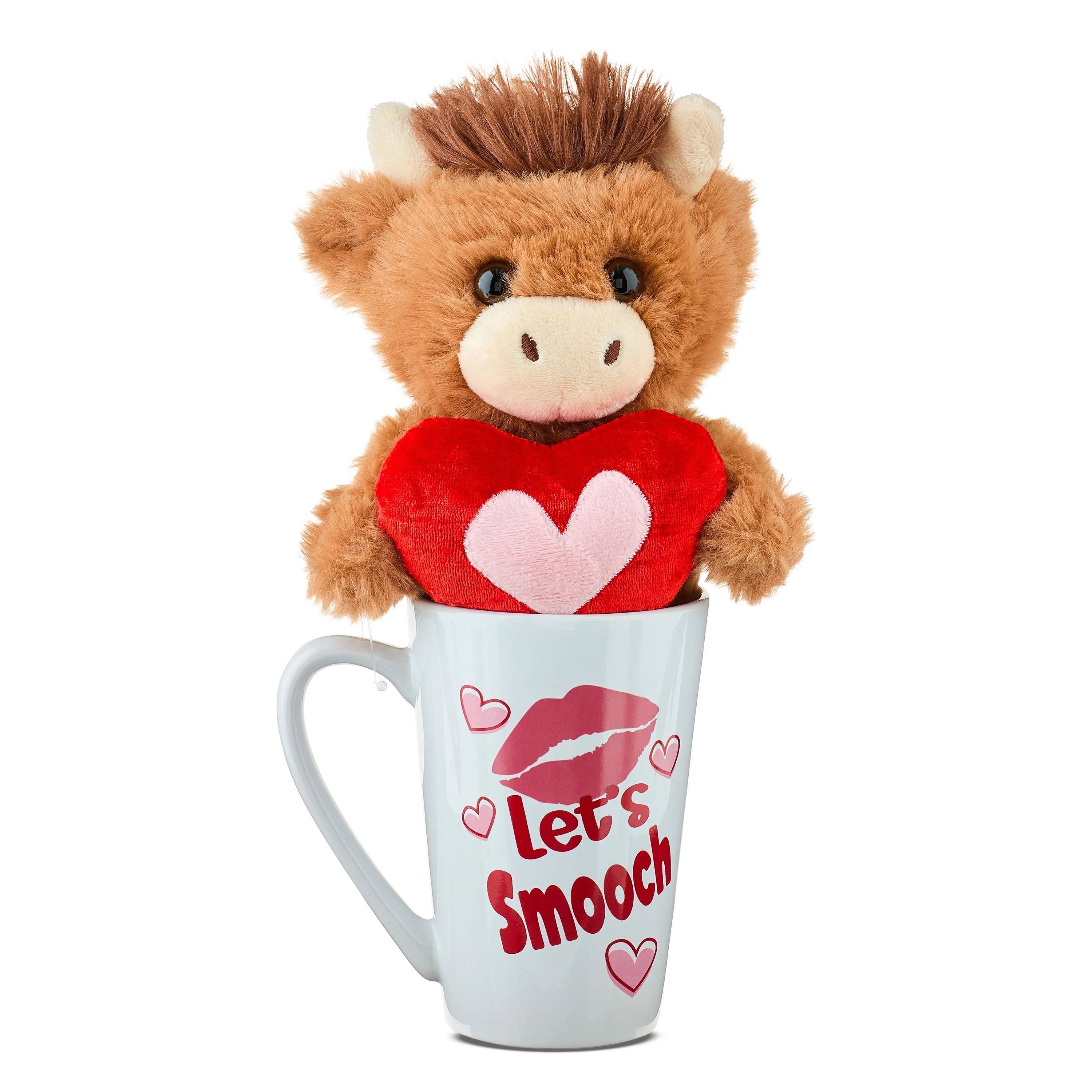 Highland Cow Plush in Let's Smooch Mug, Brown and White, 11", Valentine's Day by Way To Celebrate | Walmart (US)