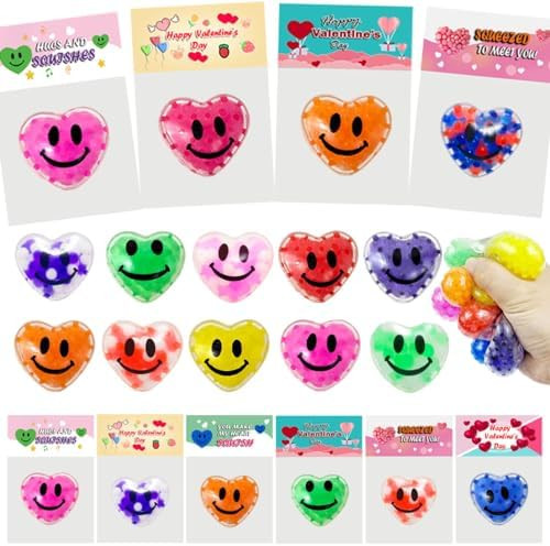 24 Pack Valentines Day Gifts Cards with Heart Stress Balls Squishy Squeeze Toys Great for Valenti... | Amazon (US)