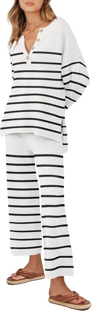 ANRABESS Women 2 Piece Outfits Oversized Knit Loungewear Loose Slouchy Sweater Set 2023 Fall Tren... | Amazon (US)