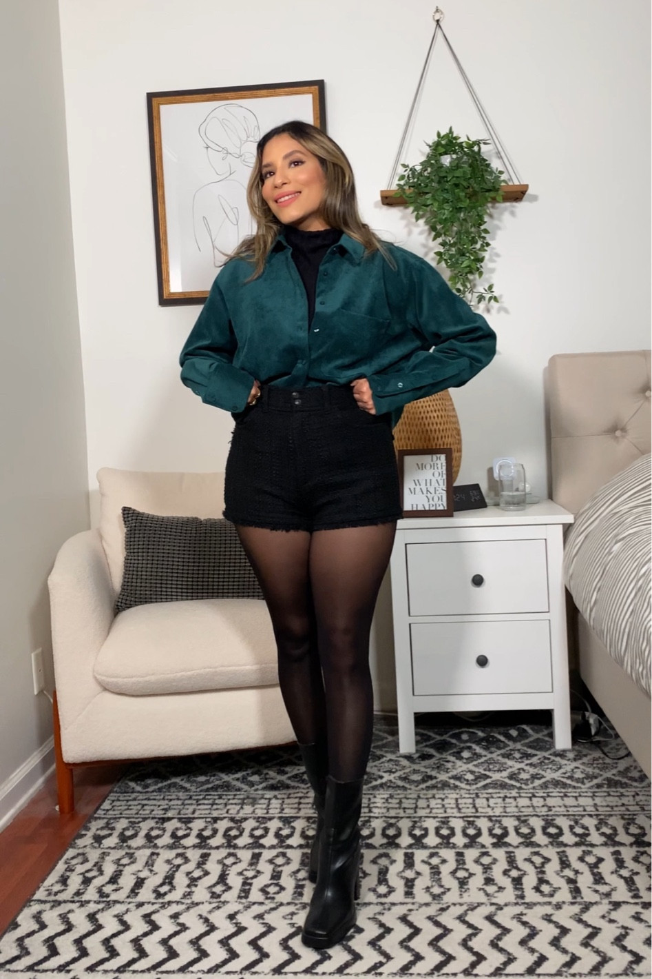 Exact button down and tweed shorts are old from Zara. Boots are from Miss Lola. Linked alternative items 💚