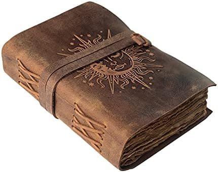 Sun & Moon Embossed Vintage Leather Journal | 240 Pages of Antique Handmade Deckle Edge Vintage P... | Amazon (US)
