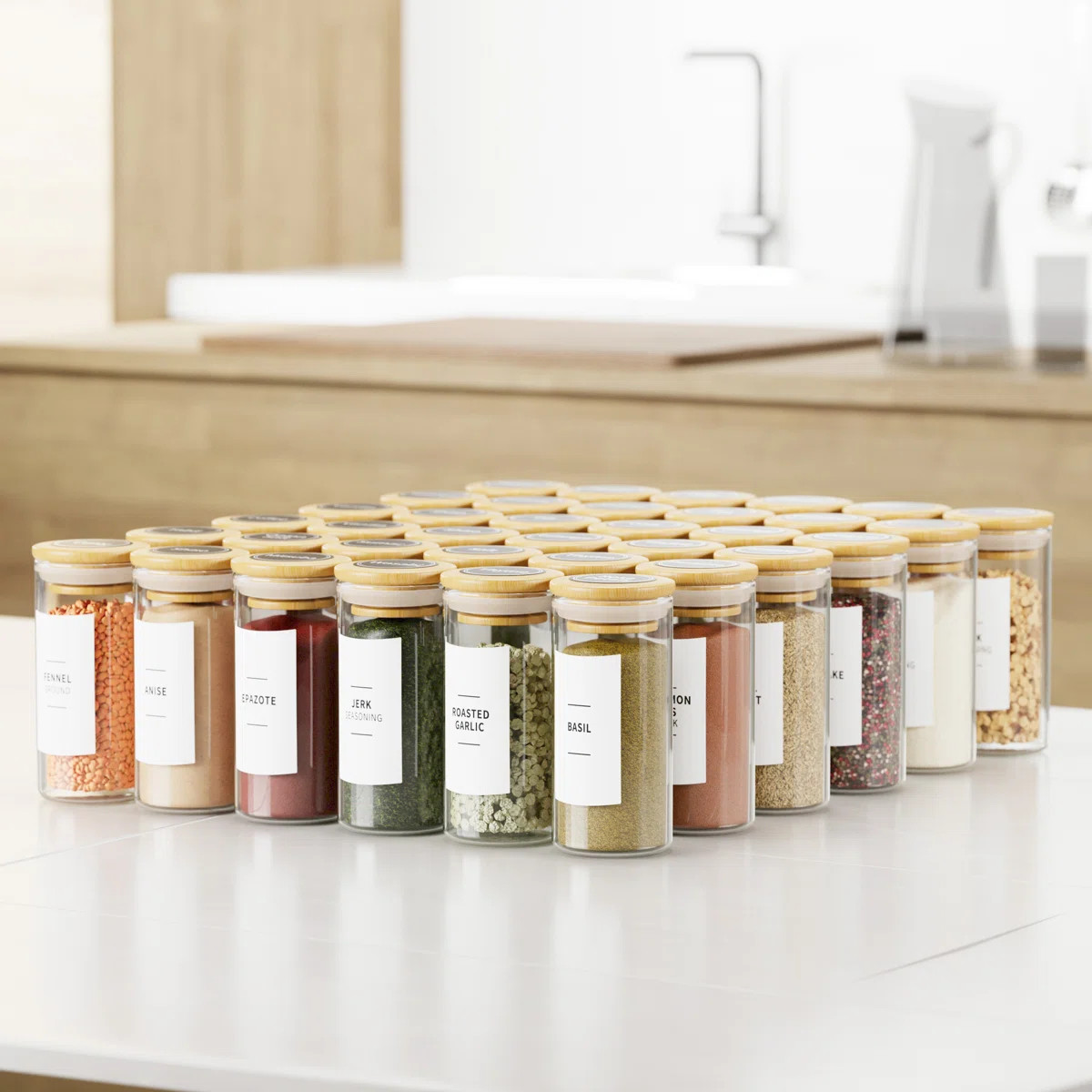 36-Piece Glass Spice Jar Set with Bamboo Lids and Labels, 4oz Empty Seasoning Containers with Fun... | Wayfair North America