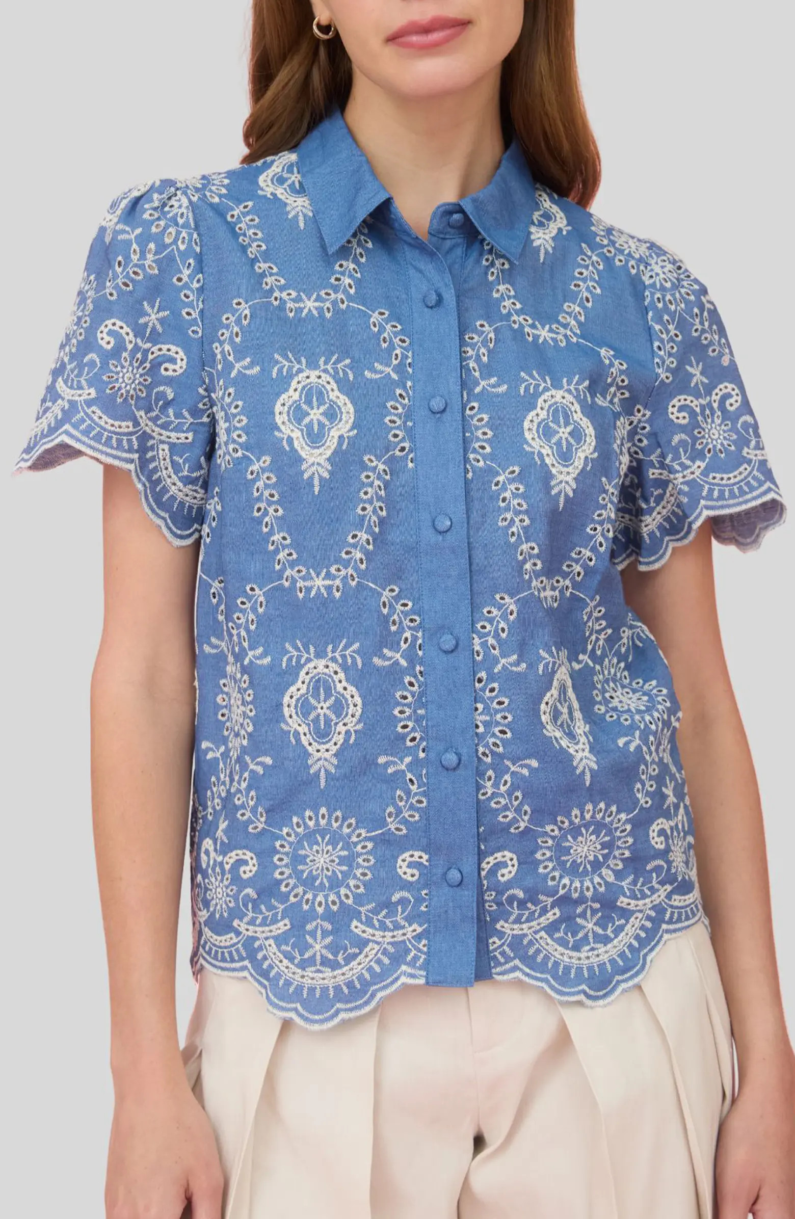 Embroidered Eyelet Cotton Button-Up Top | Nordstrom